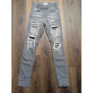 Flaneur Homme Jeans 30 Gray Medium Wash Distressed Ripped Destroyed Skinny Denim
